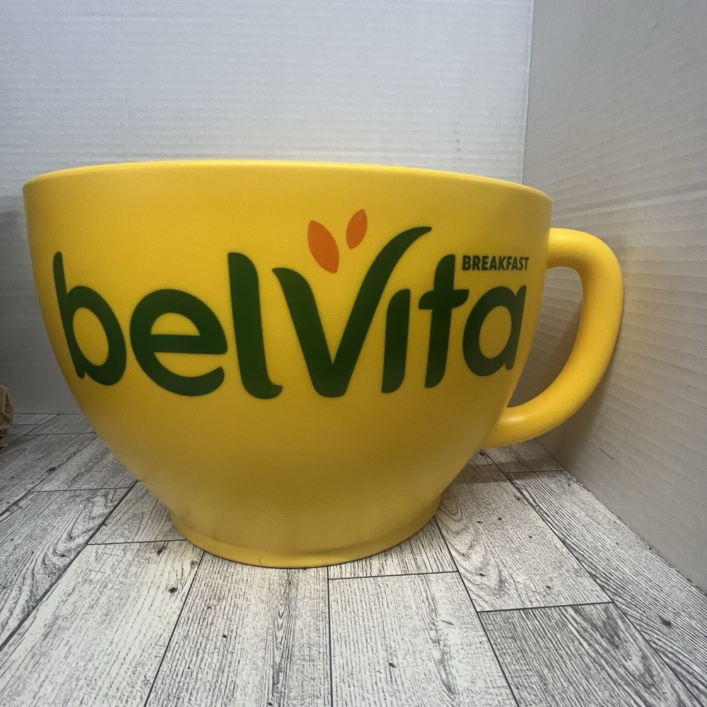 Belvita Coffee Cup Breakfast Store Display Large Plastic Yellow 10" x 6.5" Tall